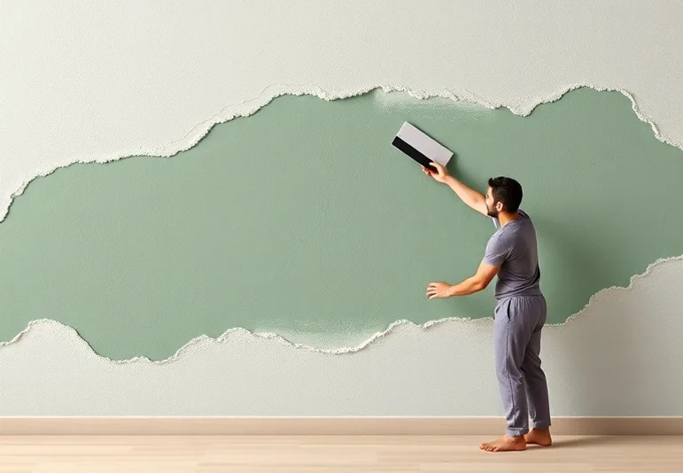 Application d'un enduit décoratif à la lisseuse sur un mur